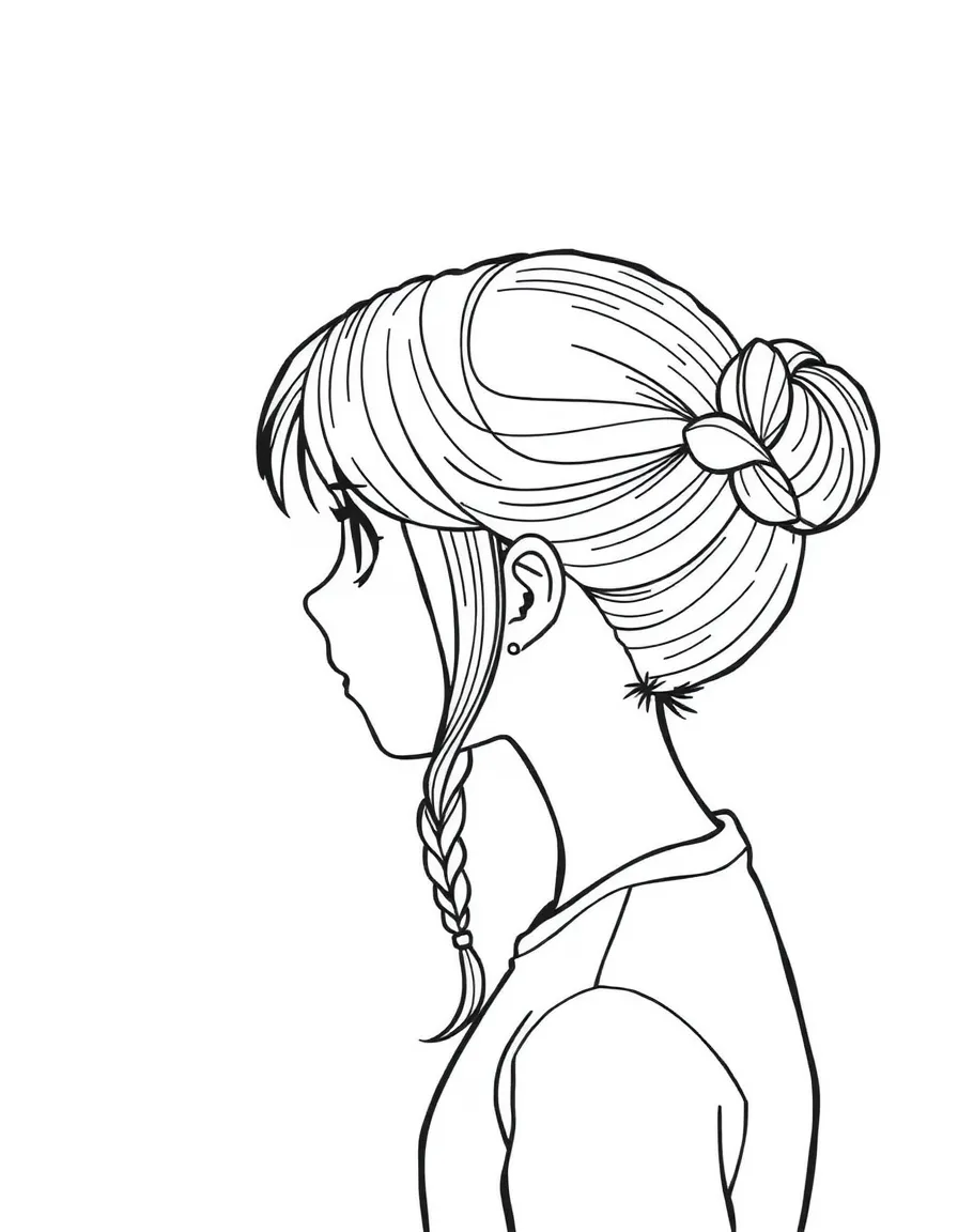 A girl with hair in a simple braided side bun.