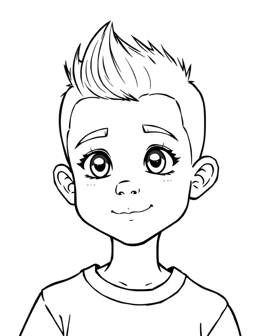 A boy with a simple buzz cut, with a small part.