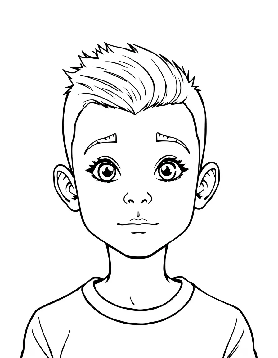 A boy with a short, neat buzz cut.