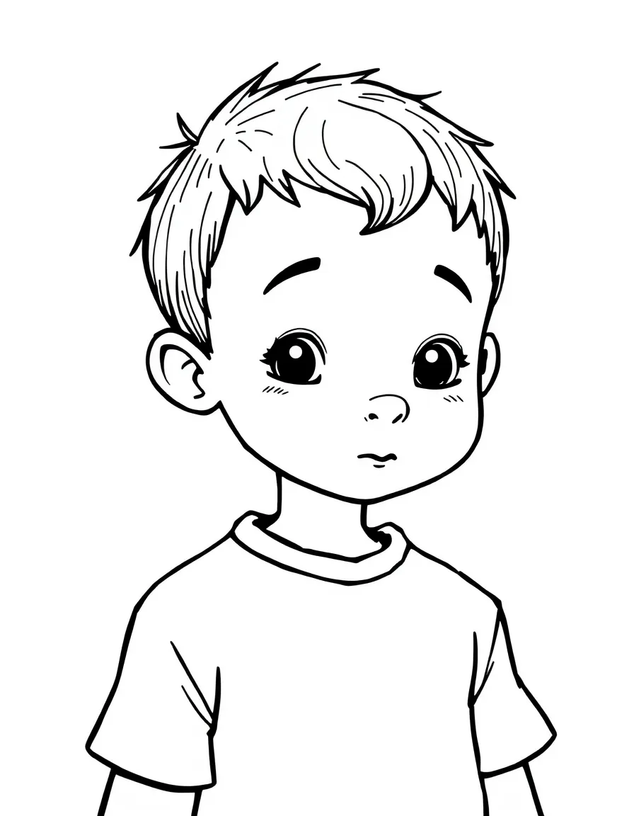 A boy with a simple textured top, short sides.