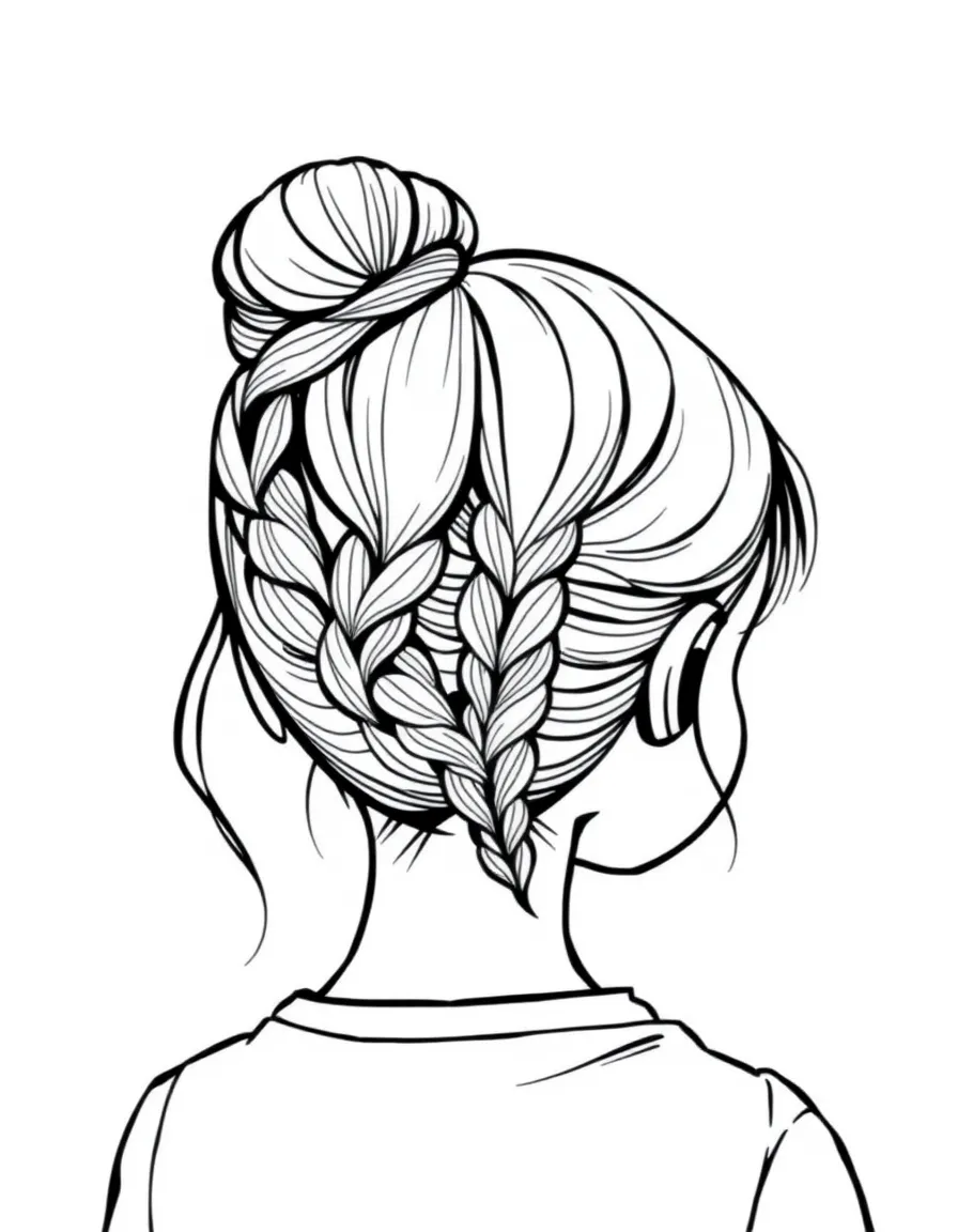 A girl with hair in a simple braided top knot.