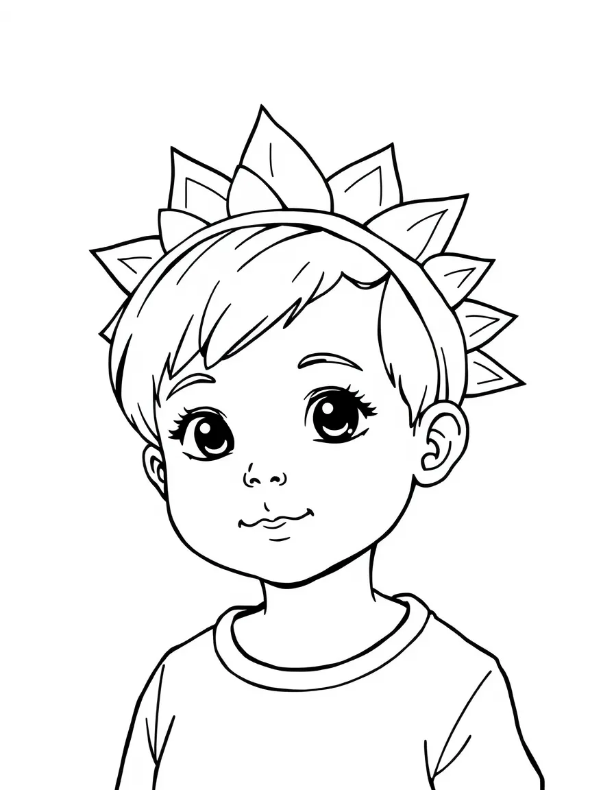 A child with hair in a simple dinosaur spikes headband.