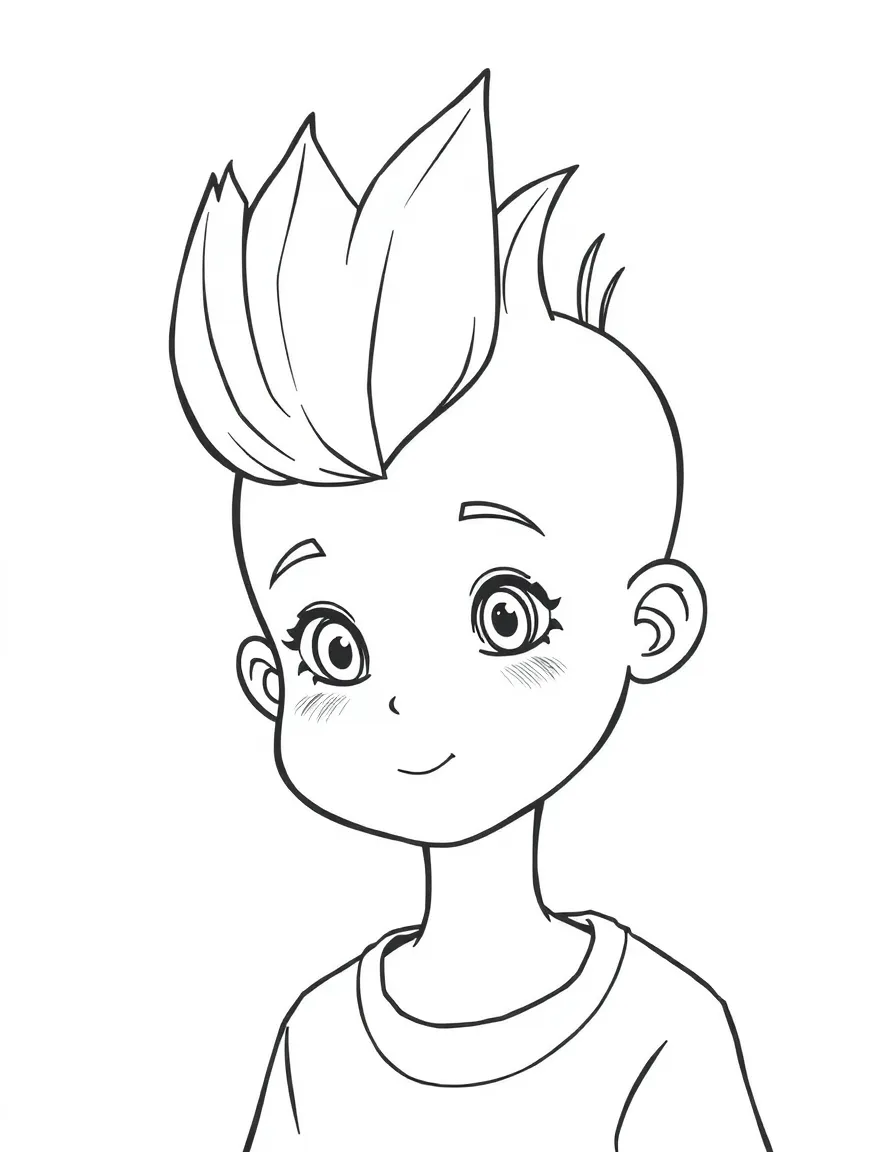 A boy with a simple short mohawk, soft and round.