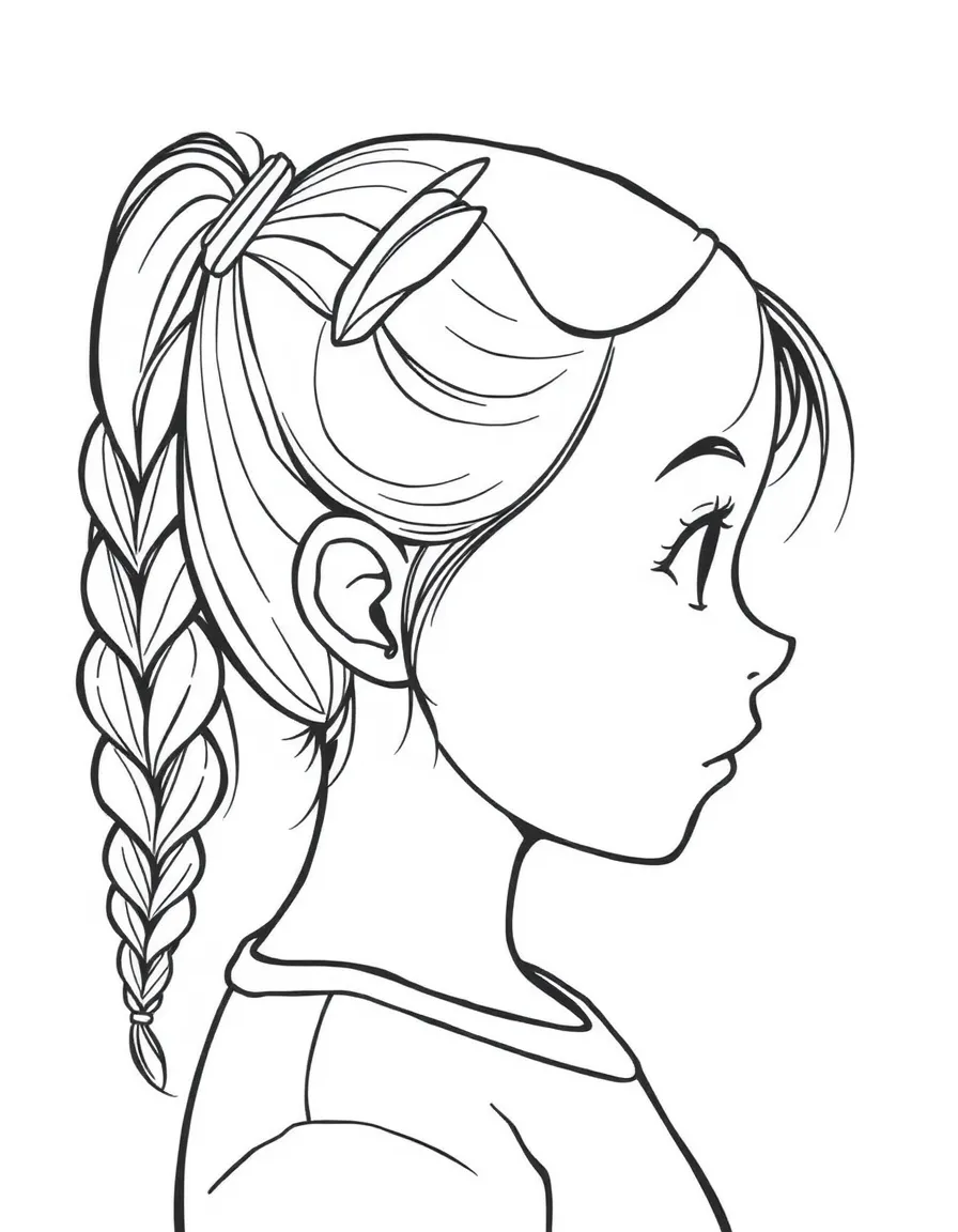A girl with hair in a simple braided ponytail.