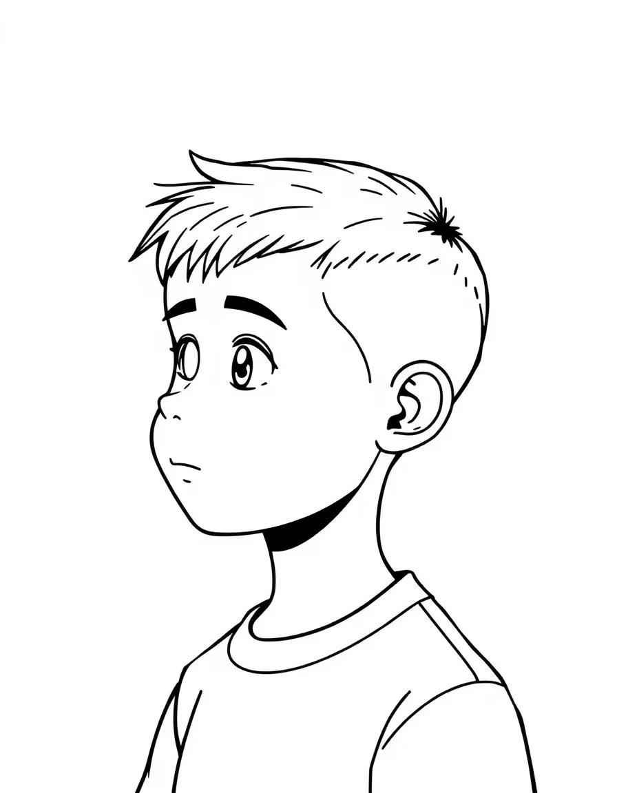 A boy with a short crew cut, neat and clean.