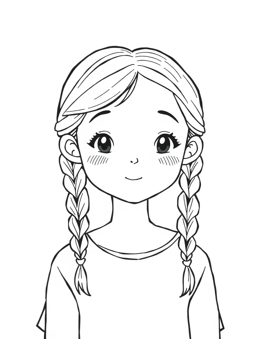 A girl with hair in a simple braided pigtails.