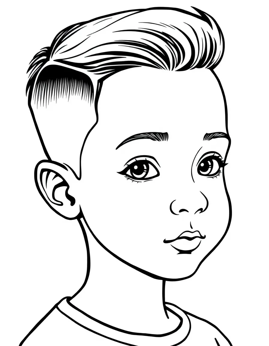A boy with a simple comb-over, short.