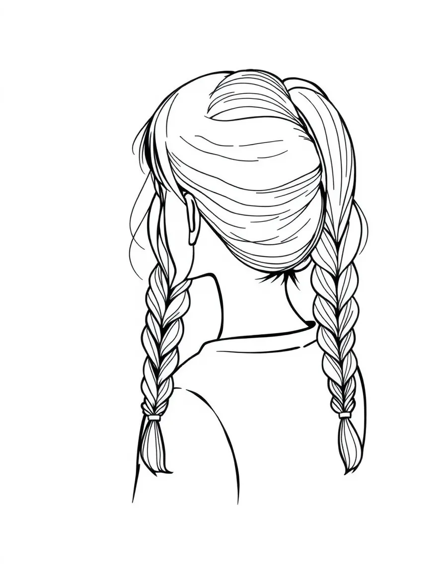 A girl with hair in a simple braided double pigtails.