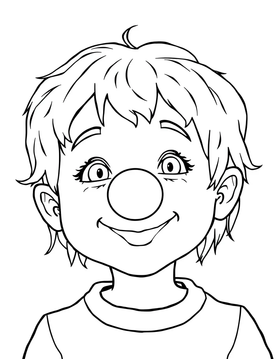 A child with hair in a simple clown nose.