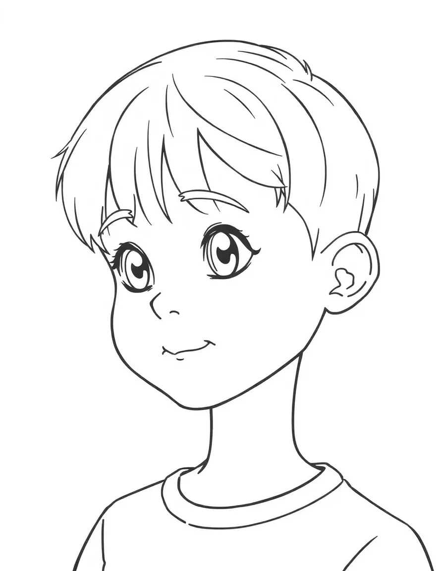 A boy with short, straight hair, parted on the right.