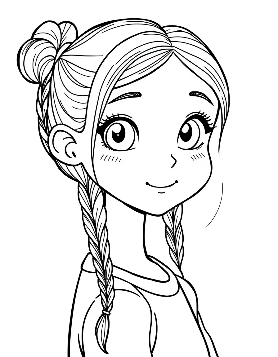 A girl with hair in a simple braided side pigtails.