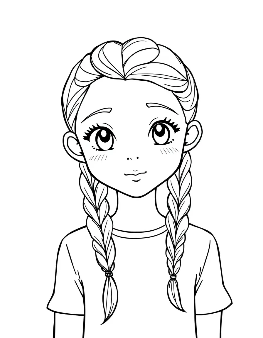 A girl with hair in a simple braided front pigtail.