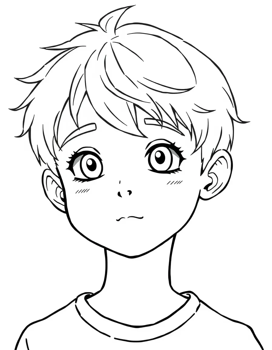 A boy with short hair that is slightly messy.