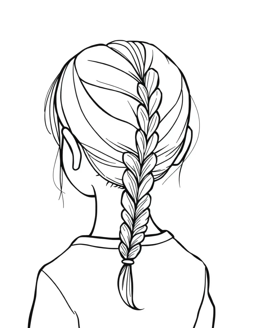 A girl with hair in a simple braided back pigtail.