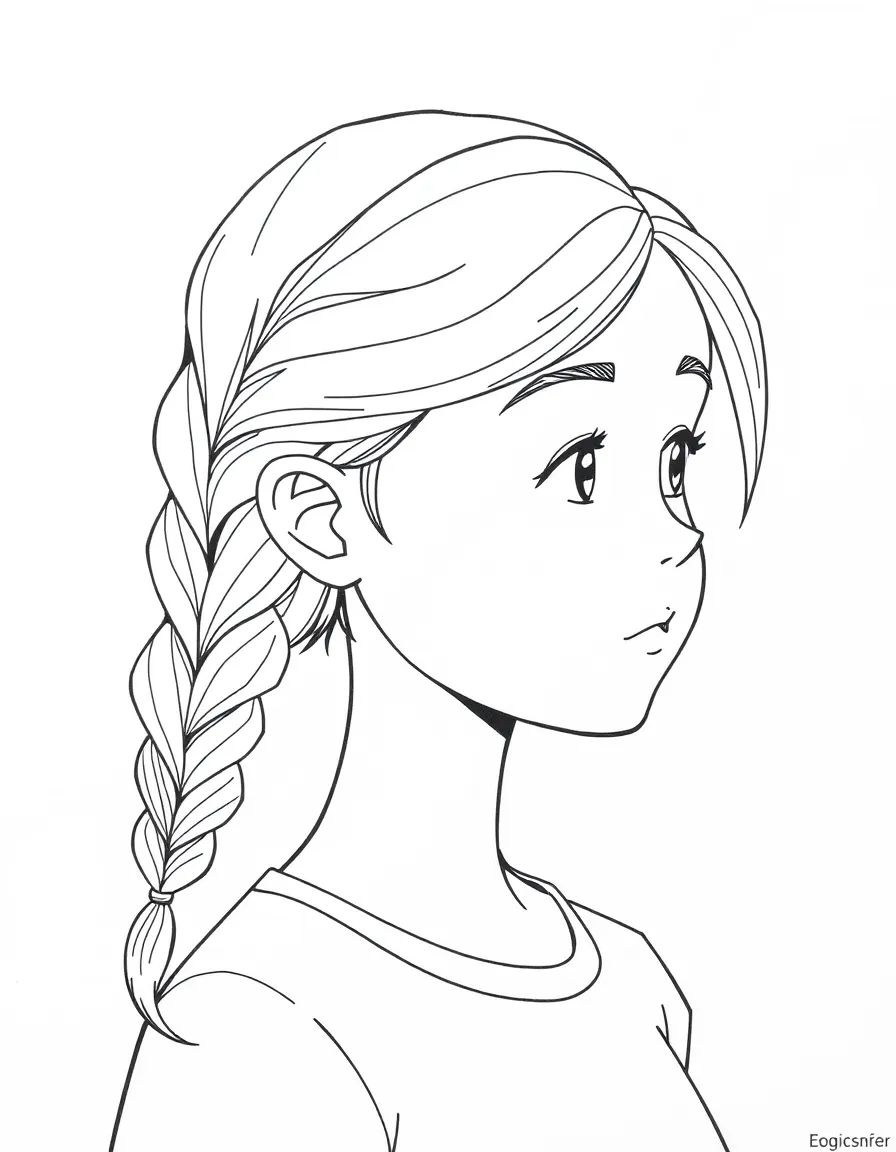 A girl with hair in a simple braided side sweep.