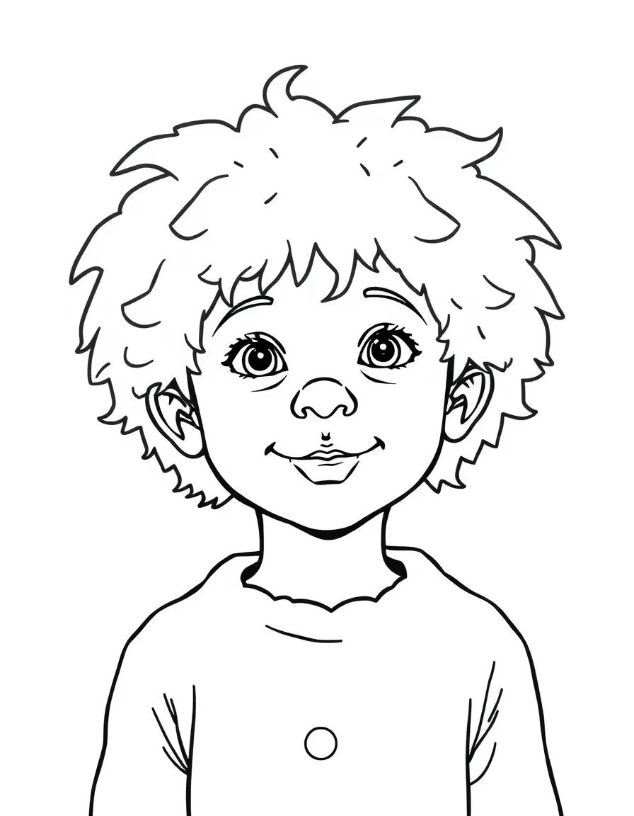 A child with hair in a simple yellow clown wig.
