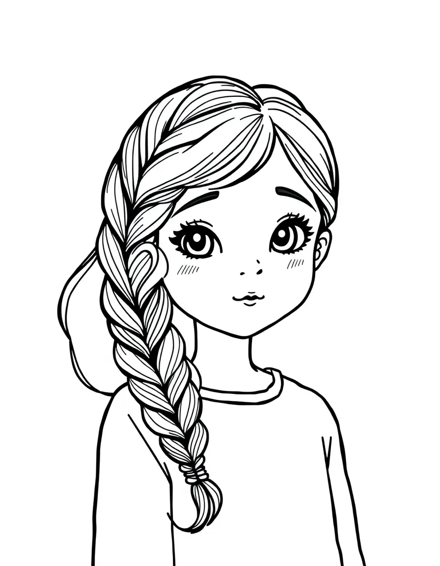 A girl with hair in a simple braided ladder.