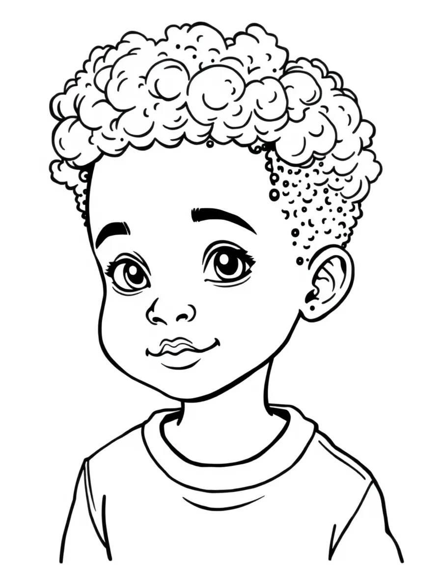 A boy with a short afro, with soft curls.