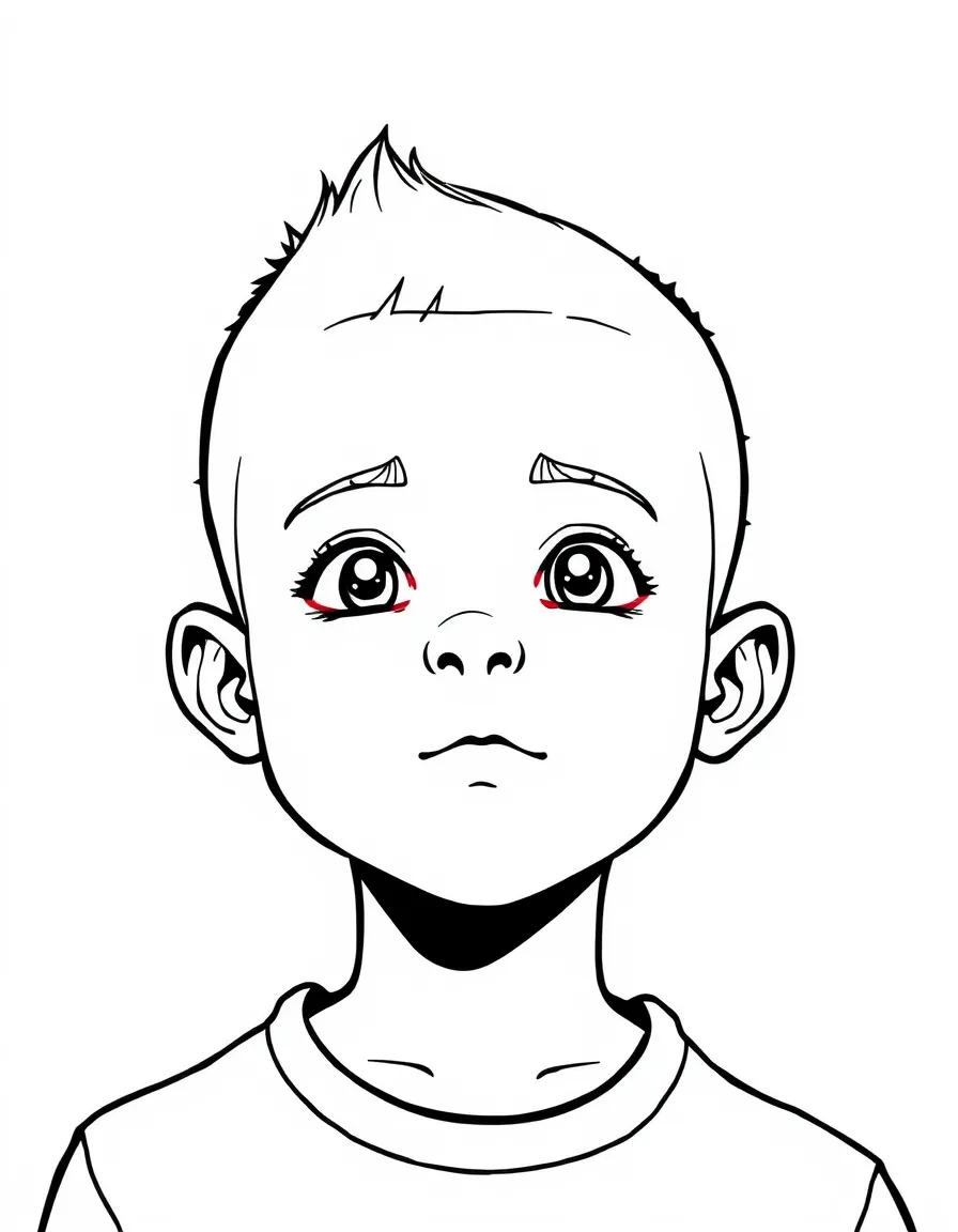 A boy with a simple buzz cut, very short.