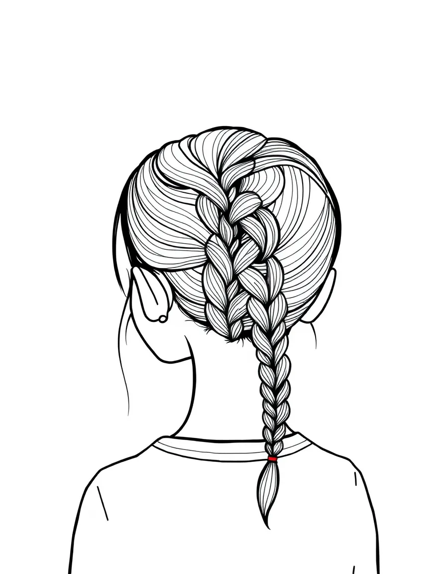 A girl with hair in a simple braided pull-through.