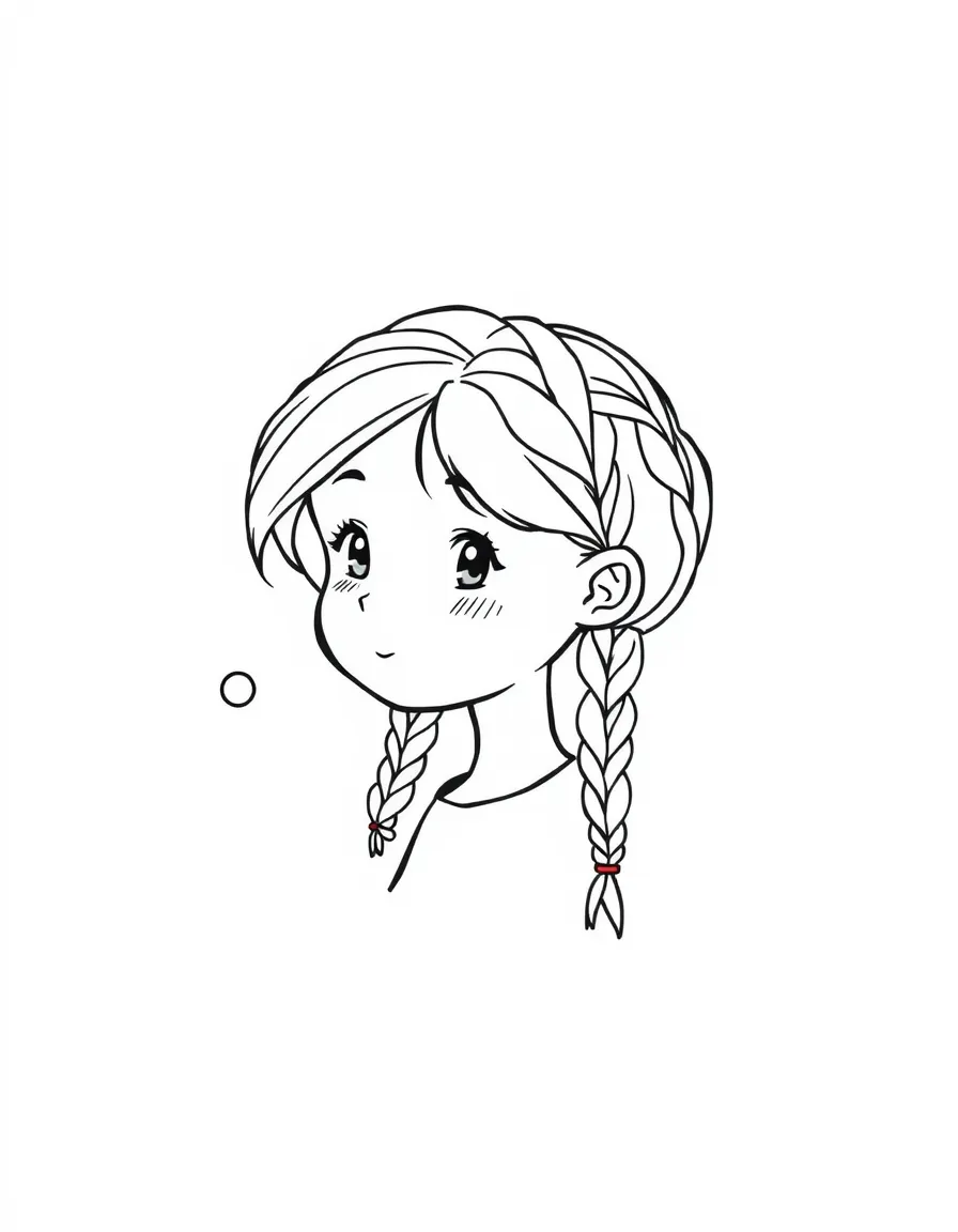 A girl with hair in a simple braided bubble.