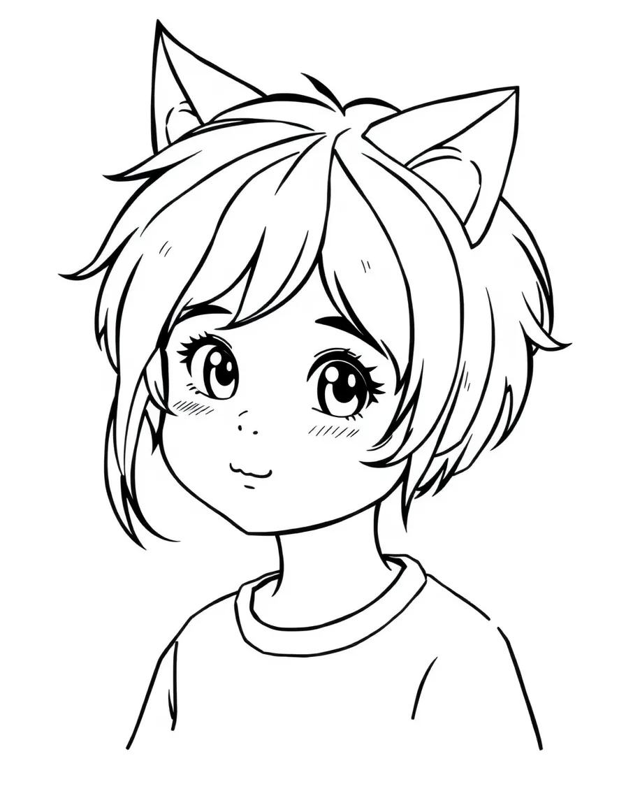 A child with hair in a simple black cat wig.