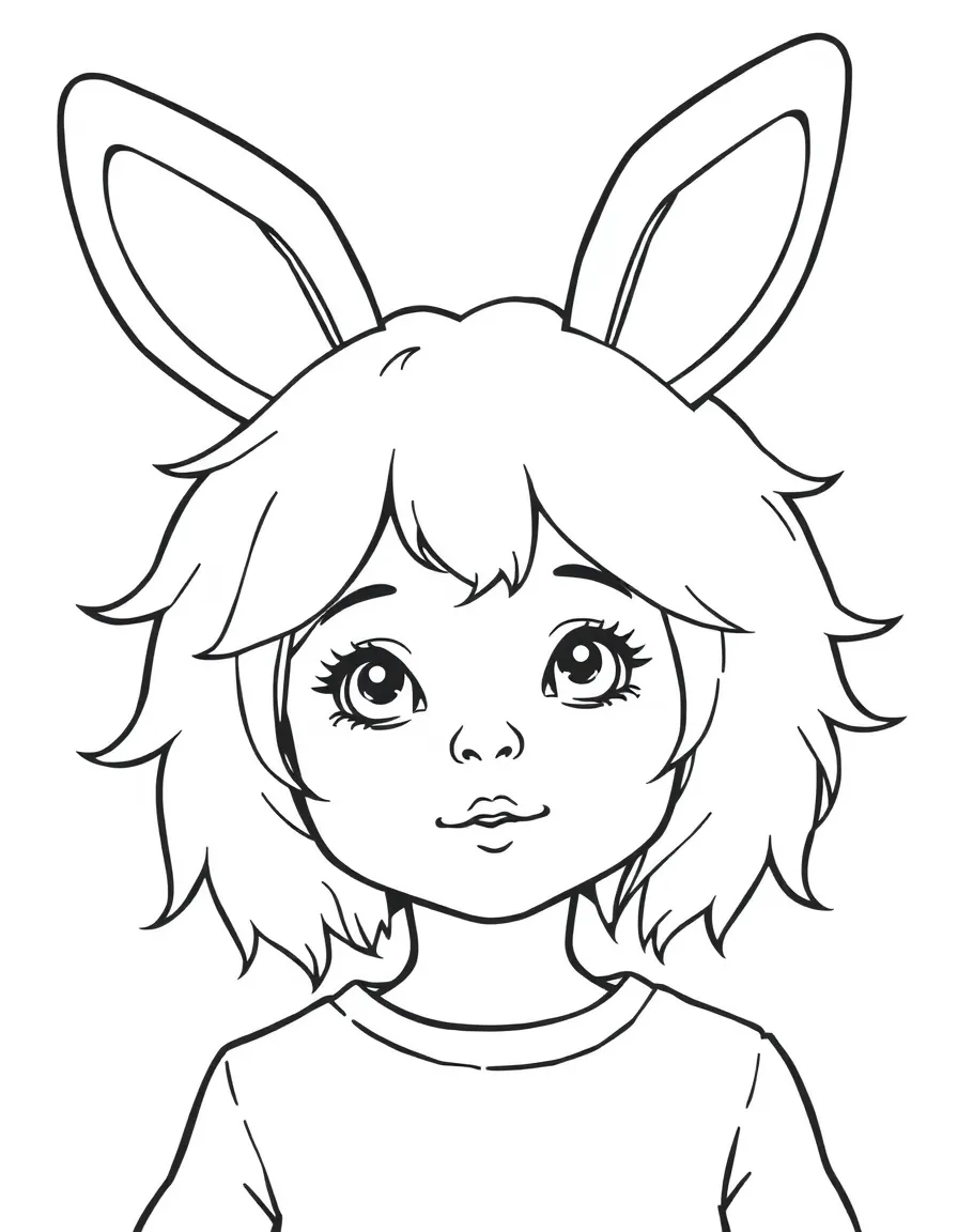 A child with hair in a simple white bunny wig.