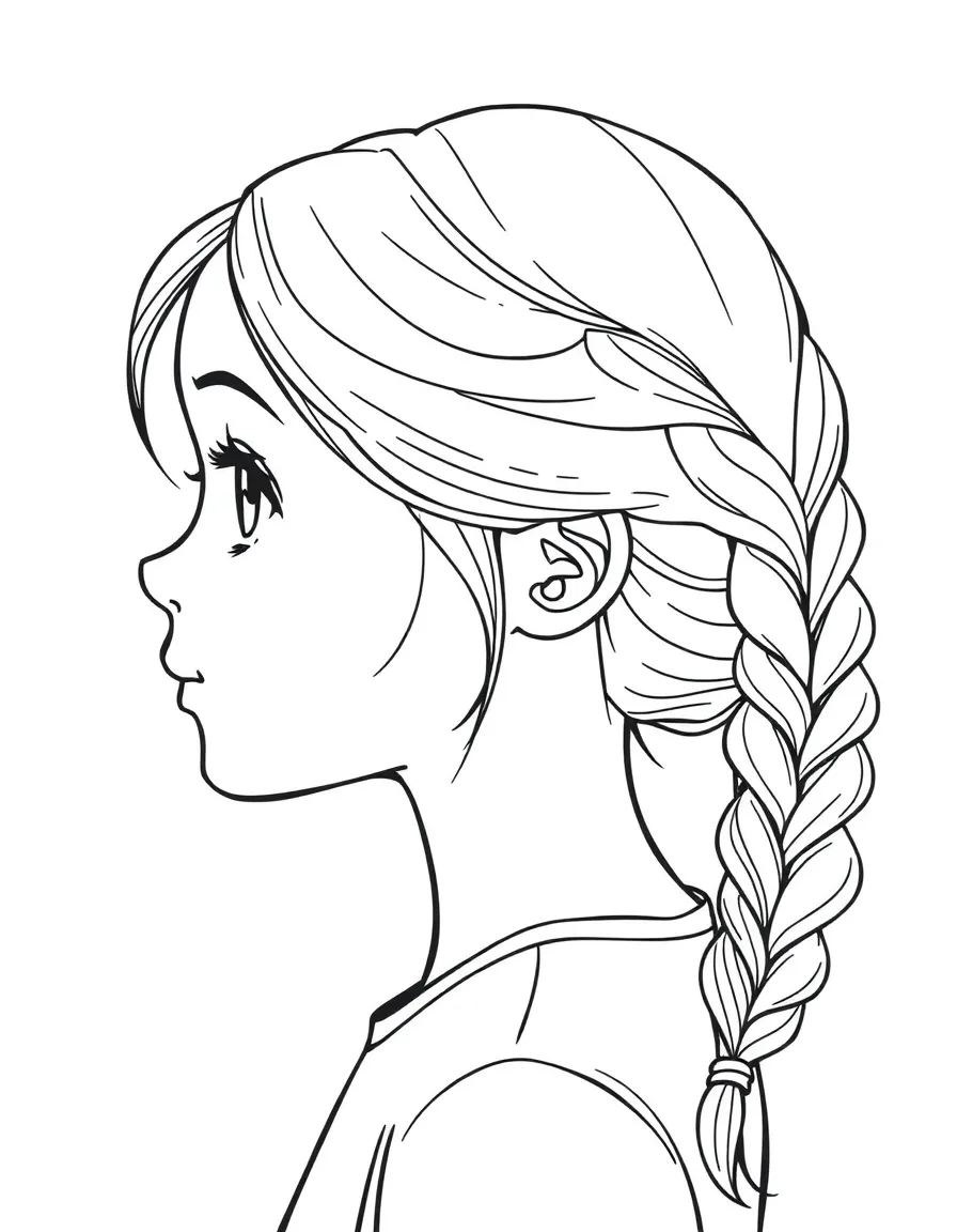 A girl with hair in a simple braided low ponytail.
