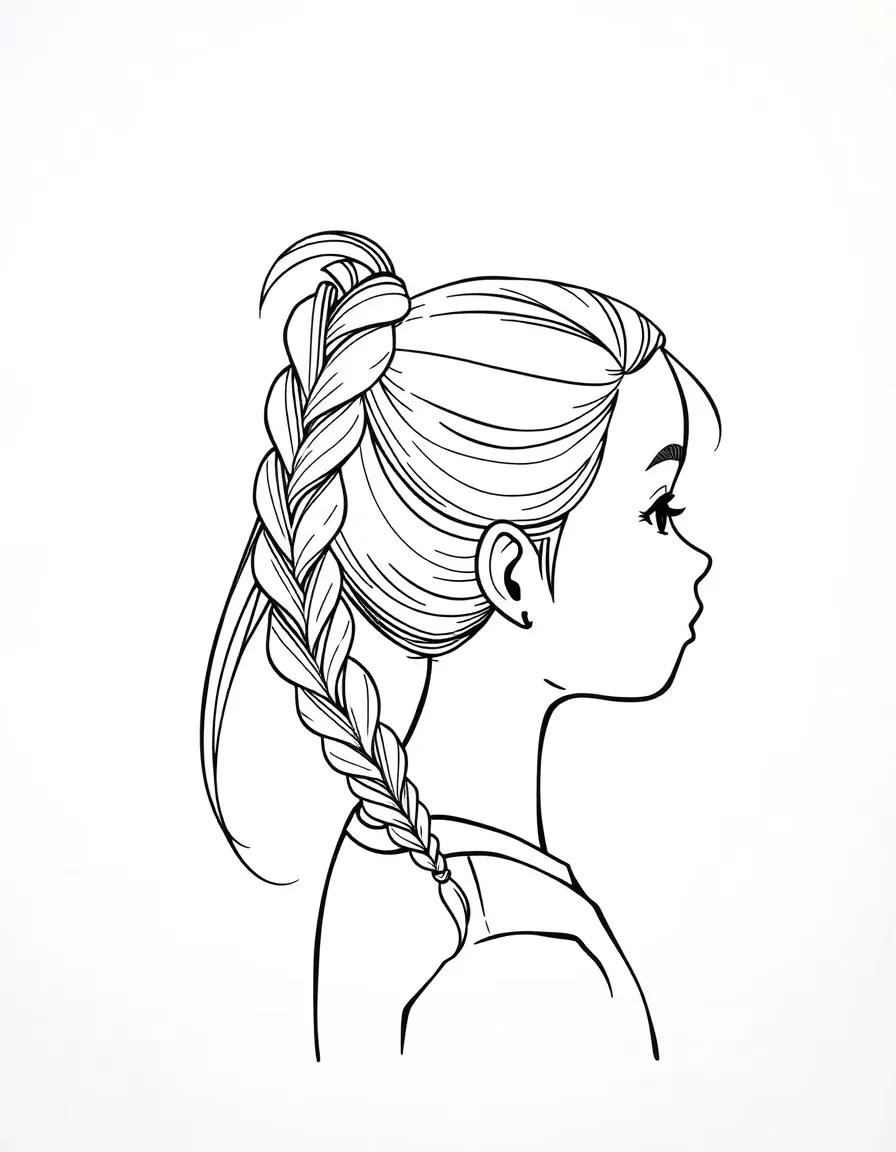 A girl with hair in a simple braided high ponytail.