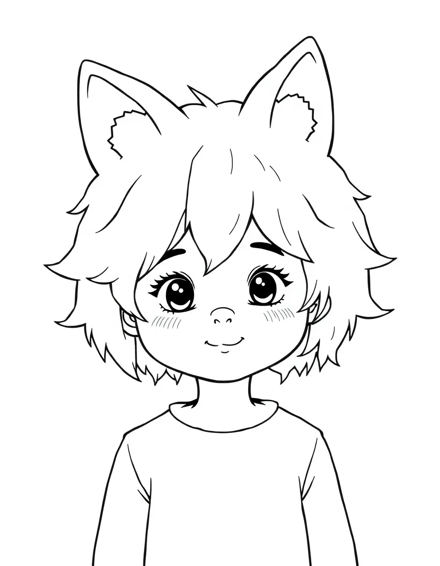 A child with hair in a simple orange fox wig.