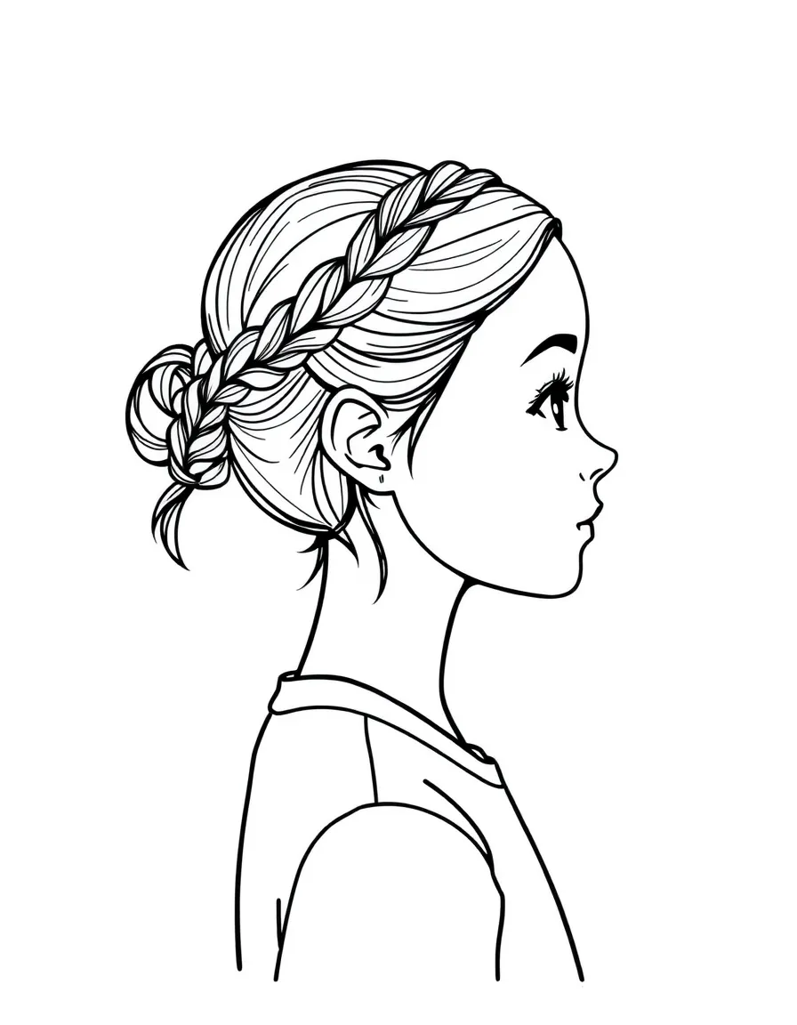 A girl with hair in a simple braided bun.