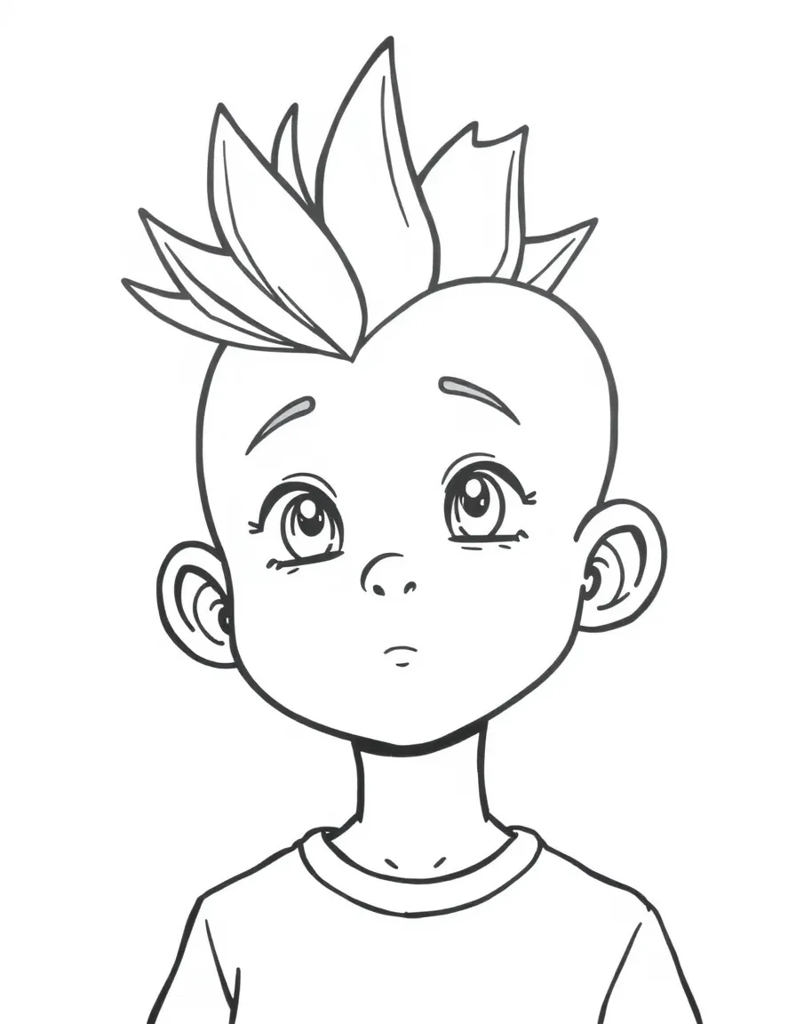 A boy with a simple mohawk, not too tall.