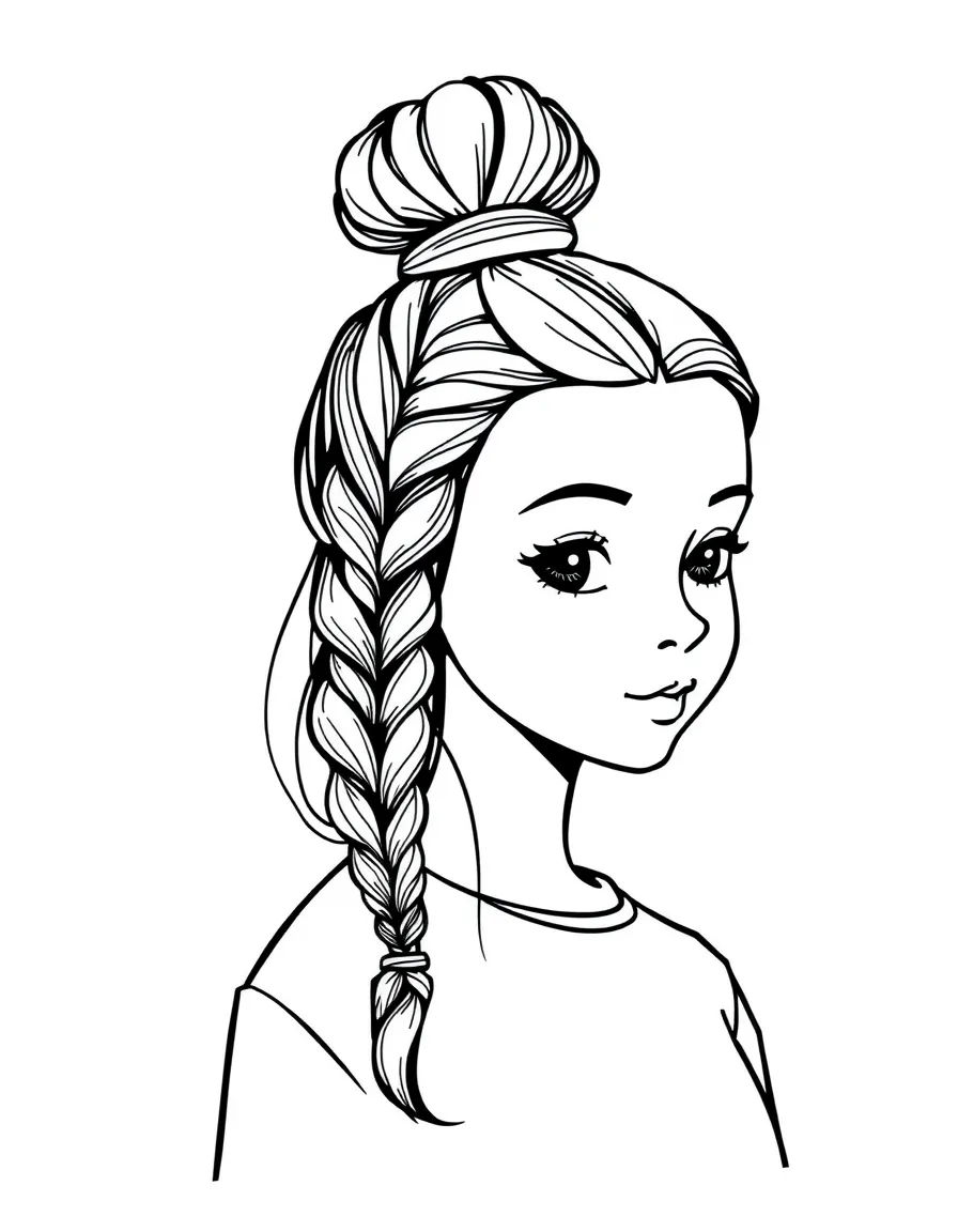 A girl with hair in a simple braided top knot.