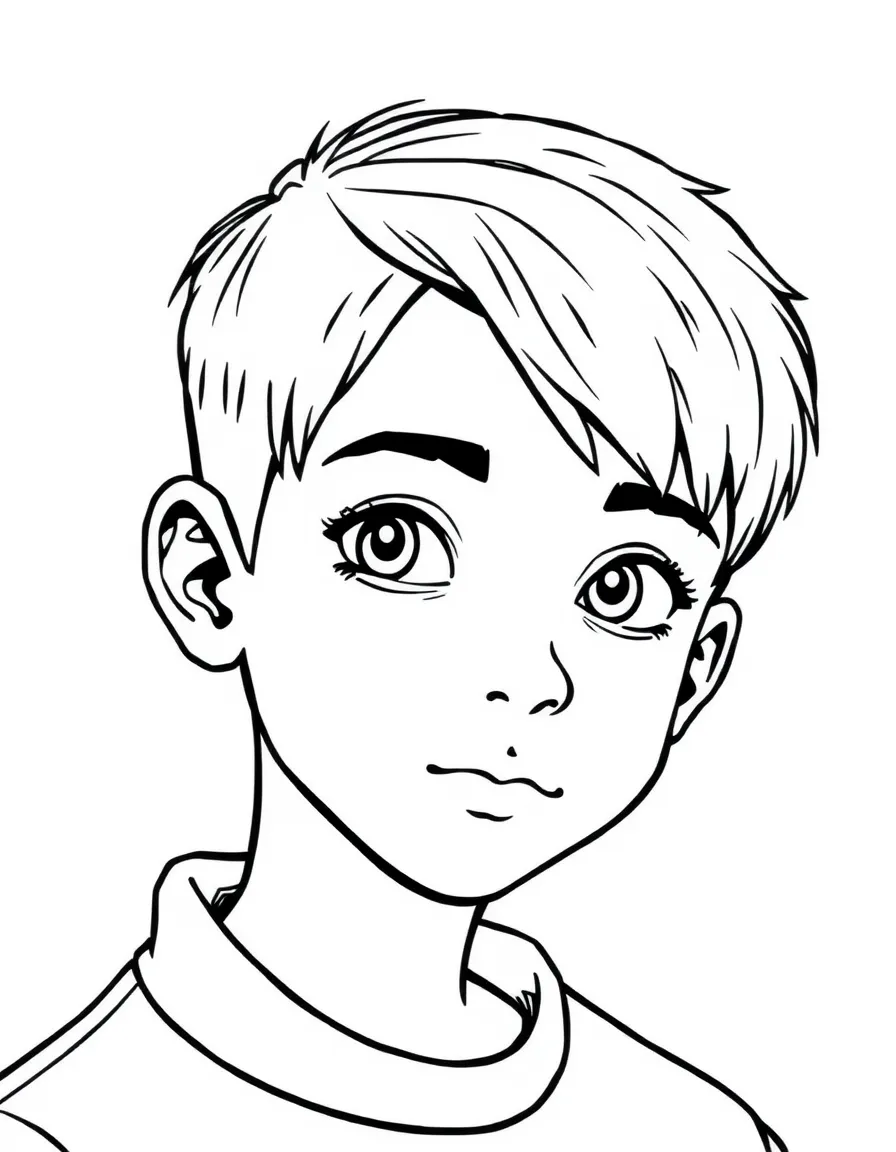 A boy with short, straight hair, styled with gel.