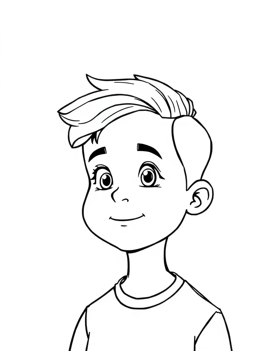 A boy with a simple side swept haircut.