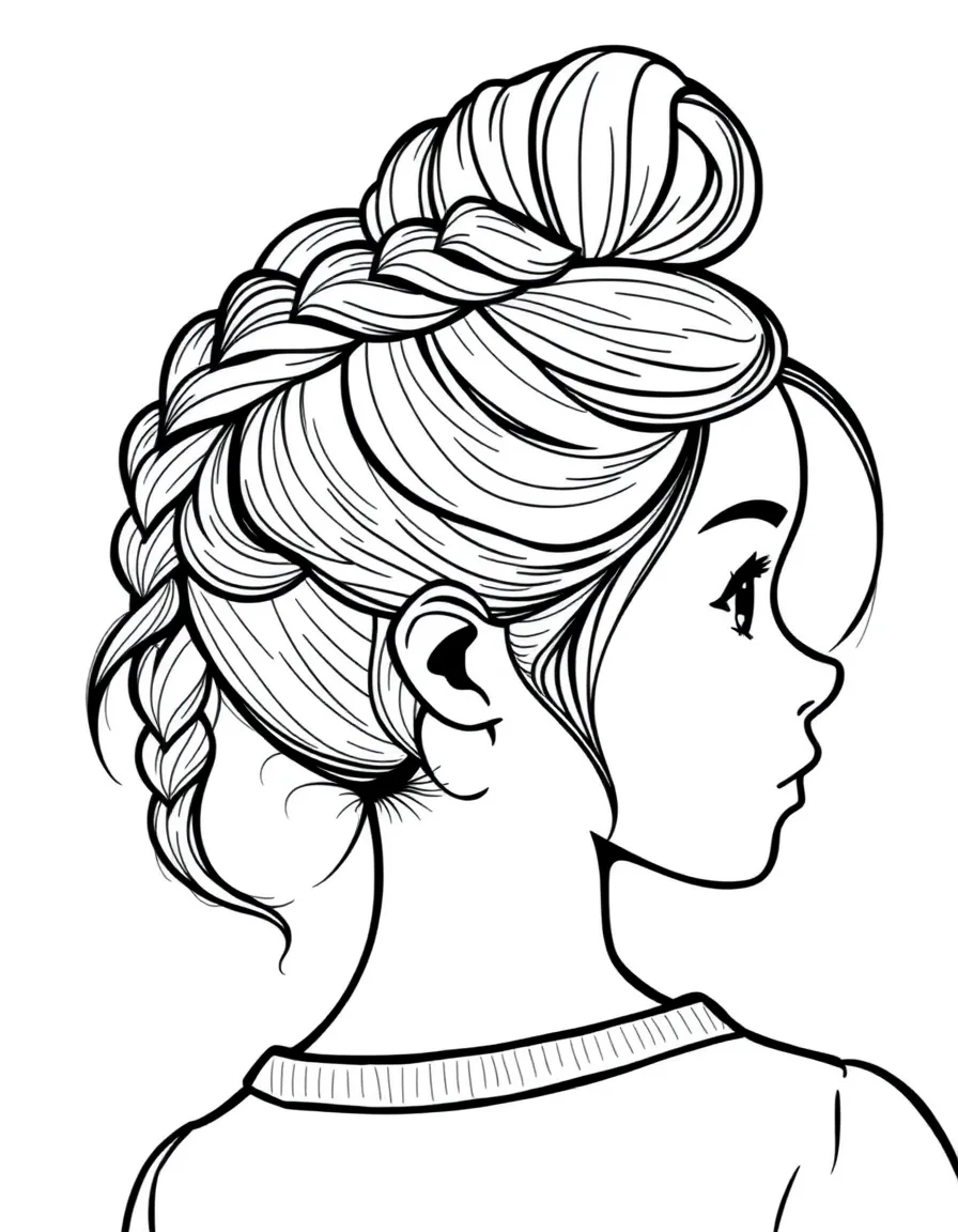 A girl with hair in a simple braided high bun.