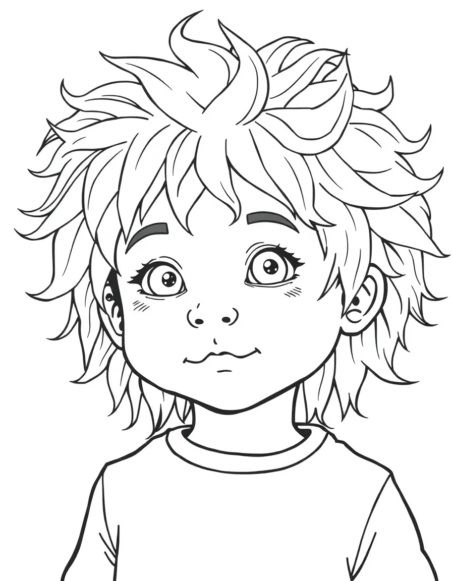A child with hair in a simple green monster wig.