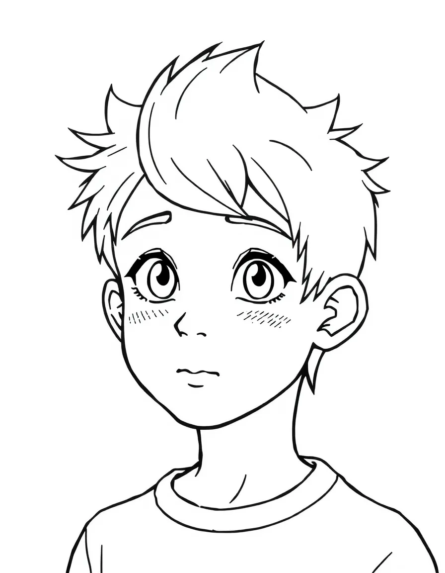 A boy with short hair that is slightly spiky.