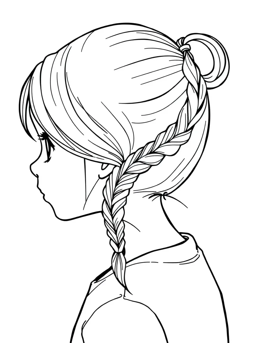 A girl with hair in a simple braided side bun.