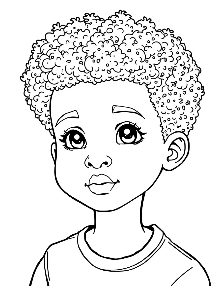 A boy with a short afro, neatly rounded.