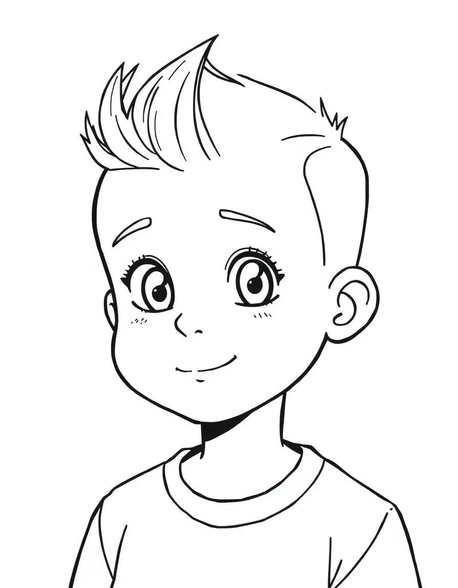 A boy with a simple buzz cut, with a small design.