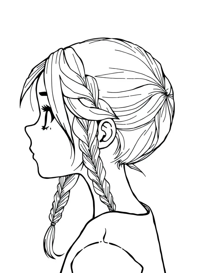 A girl with hair in a simple braided side twist.