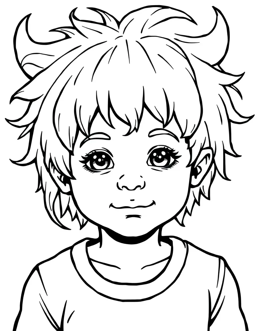 A child with hair in a simple rainbow monster wig.