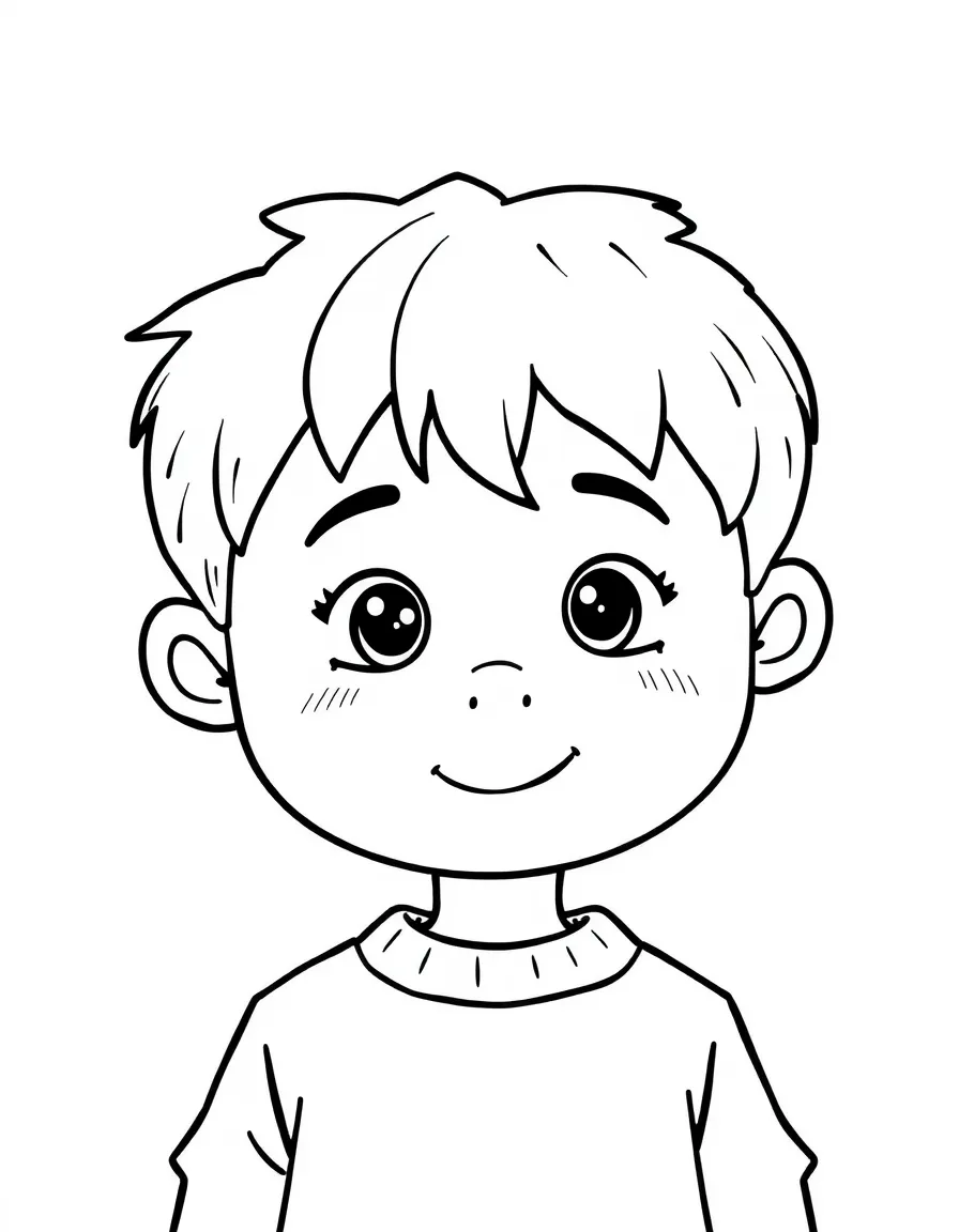 A boy with a simple textured top, short sides.