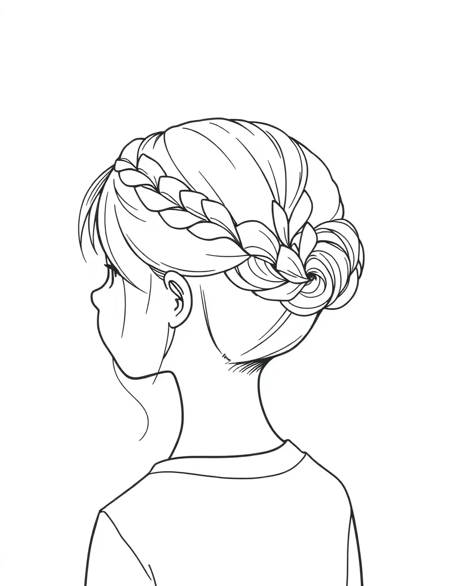 A girl with hair in a simple braided loop bun.