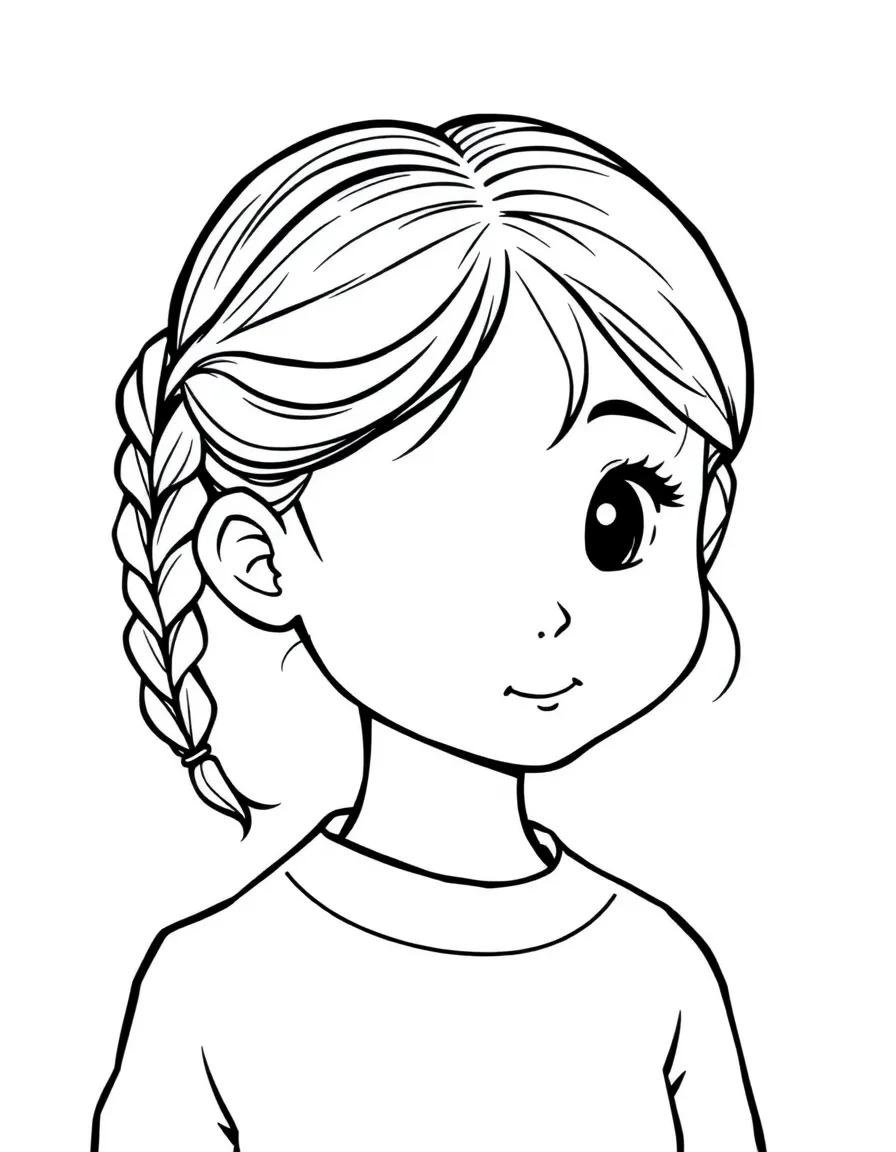 A girl with hair in a simple braided loop pigtails.