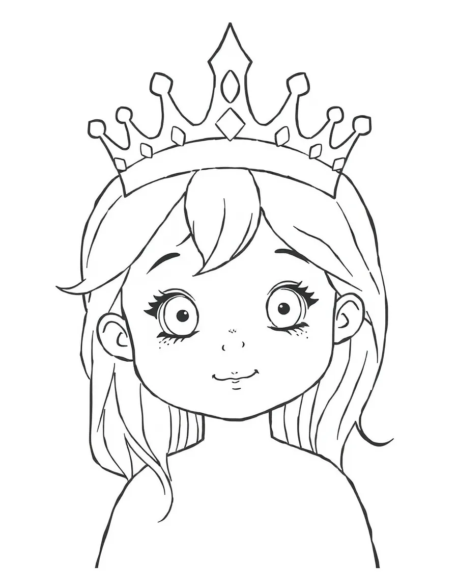 A child with hair in a simple gold crown with jewels.