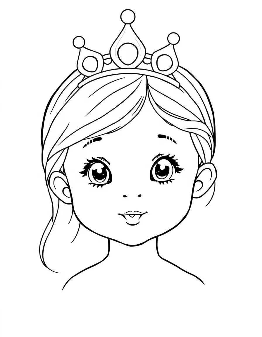 A child with hair in a simple silver crown with pearls.