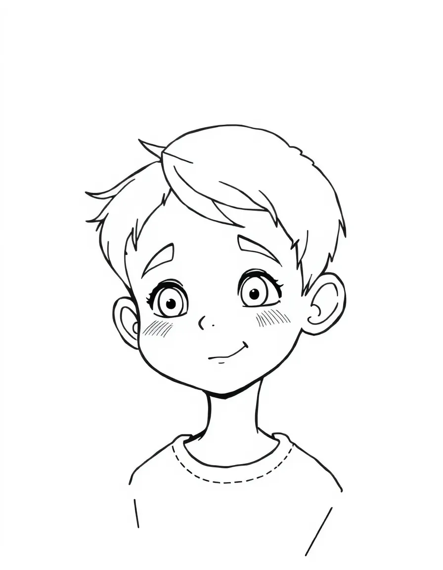 A boy with short hair that is slightly messy.