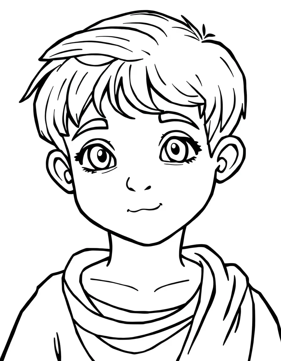 A boy with a simple caesar cut, short and neat.